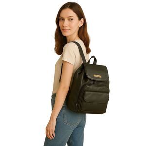 Capezio Black Backpack Bag Drawstring Shoulder Handbag VEGAN LEATHER WOMEN'S